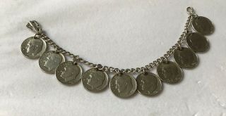 Vintage 1946 1st Year Roosevelt Silver Dime Charm Coin Sterling Bracelet