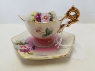 Vintage Bone China Hand Painted Japan Floral Demitasse Cup & Saucer