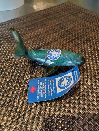 Blue Mountain Pottery Canada Whale Fish Green Drip Glaze With Sticker 412