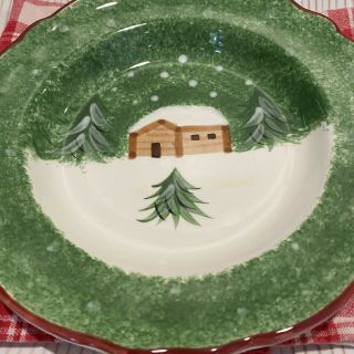 The Cellar " Log Cabin " Christmas Set Of 2 Salad Plates 8 3/8 "