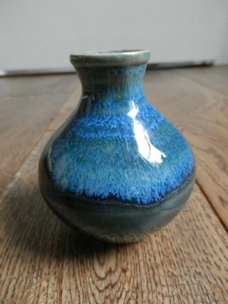 Vintage Studio Art Pottery 3 1/4 " Vase Blue Green Drip Signed " Wm - "