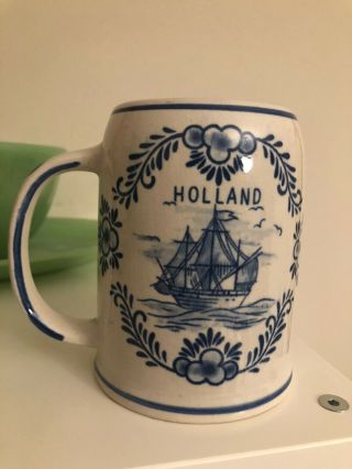 Vintage Delft Blue Coffee Mug.  Made In Holland.  Hand Painted 4.  75” T