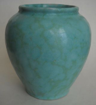 Vintage 3 3/4 " Art Pottery Cabinet Vase With Satin Mottled Green Glaze