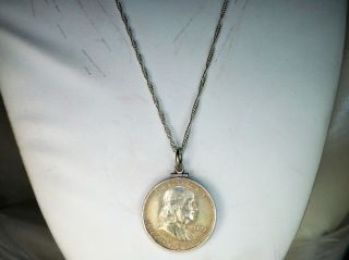 Sterling Silver 1949 P Ben Franklin Half Dollar 90 Silver Coin Pendant Necklace
