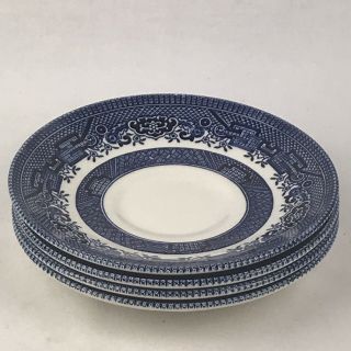 Set Of 4 Churchill England Blue Willow Saucers Plates Blue White 5 1/2 " Diameter
