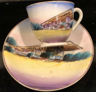Vintage Hand Painted Cup & Saucer - Jersey Turnpike - So Cool Unsigned
