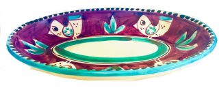 Oval Tray Plate Centerpiece Hand - Painted Vietri Ceramic Purplebirds Collectible