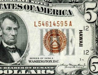 $5 1934 A ( (hawaii))  Federal Reserve Note ( (higher Grade Vf,  / Xf))