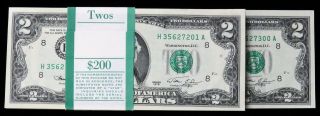 1976 $2 St.  Louis $200 Pack Federal Reserve Bep 100 Consecutive Notes Crisp Unc