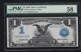 Us 1899 $1 Black Eagle Silver Certificate Fr 236 Pmg 58 1/3 Consecutive (321)