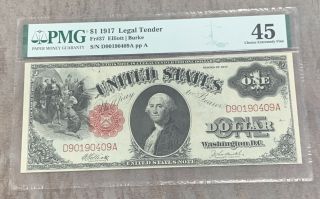 Fr.  37 1917 $1 Legal Tender S/n Pp A Pmg Paper Money Guaranty Extremely Fine 45