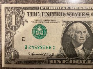 1974 $1 Federal Reserve Note FR.  1908 - C Inverted Overprint Error Very Rare NR 2