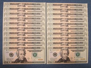 Collectible $400 Uncirculated Twenty $20 Dollar Bills In Sequential Order