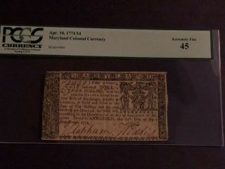 Maryland Colonial Currency Apr.  10,  1774 $4 Extremely Fine 45