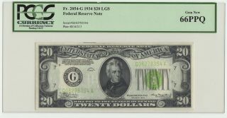 $20 1934 " Light Green Seal " Federal Reserve Note Chicago Pcgs Gem 66 Ppq