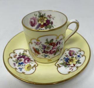 Hammersley Rose Floral Sunny Yellow & Gold Teacup & Saucer Set