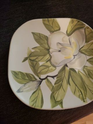 1magnolia Chartreuse Hand Painted Square Dinner Plate Red Wing Pottery 10 - 3/8 "