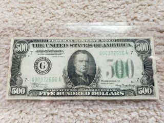 1934 A $500 Five Hundred Dollar Bill Note Federal Reserve Bank Of Chicago,  Il.