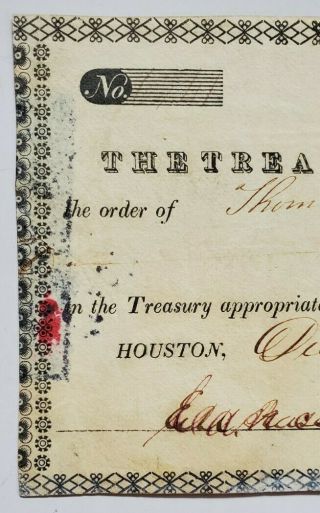 1837 Republic of Texas Military Payment - - Treasurer - - Houston 2