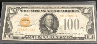 1928 - $100 Gold Certificate.  Fr 2405 - In Vf,  W/1 Tiny Pin Hole.  A N