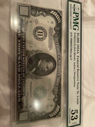 1934a $1000 One Thousand Dollar Bill Federal Reserve Note H00035706a Pcgs 53.
