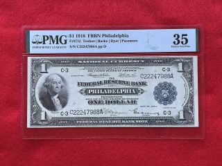Fr - 715 1918 Series $1 Philadelphia Federal Reserve Bank Note Pmg 35 Choice Vf