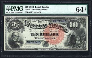 1880 $10 Fr - 107 Legal Tender ♚♚rosecrans & Huston♚♚ Pmg Ch Unc 64 Epq