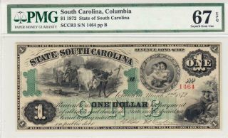 $1 Mar.  2,  1872 Columbia South Carolina Pmg 67epq Gem Uncirculated - Rare