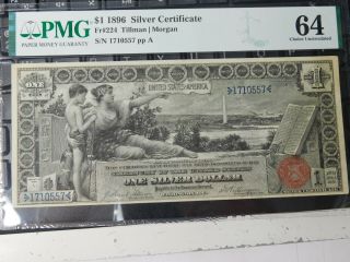 1896 $1 Silver Certificate Educational Note FR 224 PMG 64 Choice Uncirculated 4