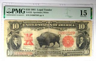 1901 $10 Buffalo Legal Tender Note Fr - 122 Bill - Pmg F 15 (repairs) - Rare