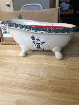 Home And Garden Party Stoneware Snowman Bathtub Candle