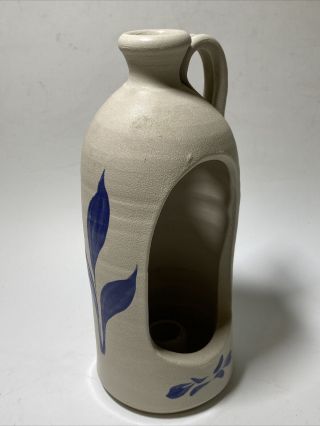 Williamsburg Va Stoneware Pottery 9” Candle Holder Cobalt Blue Leaf Design