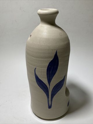 Williamsburg VA Stoneware Pottery 9” Candle Holder Cobalt Blue Leaf Design 3