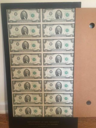 1976 Uncut Uncirculated Bep Sheet Of 16 Star Notes $2 Two Dollar Bills