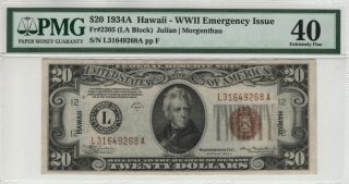 1934 A $20 Federal Reserve Note Hawaii Overprint Fr.  2305 Pmg Xf Ef 40 (268a)