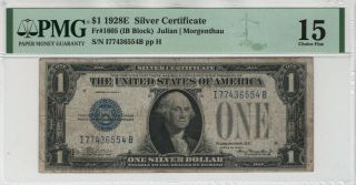 1928 E $1 Silver Certificate Fr.  1605 Ib Block Pmg Choice Fine 15 " Scarce Note "