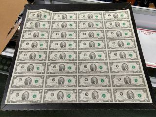 1976 Uncut Uncirculated Full Sheet 32 $2 Two Dollar Bills Usa Currency Notes Frn