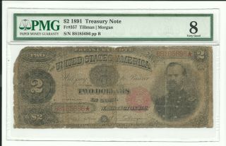 1891 $2 Treasury Note Mcpherson Fr 357 Vg8