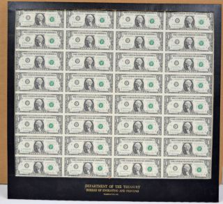 Uncut Sheet Of 32 1981 $1 Dollar Bills - Us