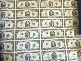 32 Uncut Sheet Two Dollar Bills 2013 United States Currency From The Bep