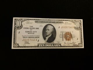 1929 Series $10 Kansas City Federal Reserve Bank Note Frbn Fully Embossed Gem 1