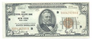 1929 York $50 Fifty Dollar Federal Reserve Ch.  Almost Uncirculated Au,