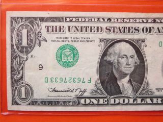 $1 1974 Federal Reserve Note Error: 3rd Printing Upside Down 26 - 067
