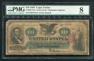 Fr.  95b 1863 $10 Ten Dollars Legal Tender United States Note Pmg Very Good - 8