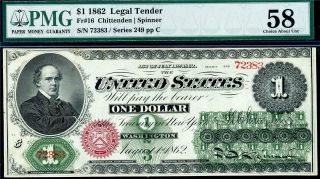Hgr Saturday 1862 $1 Legal Tender ( (rare Issue Rare Grade))  Pmg Au - 58