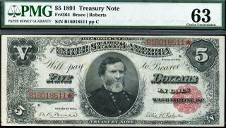 Hgr Saturday 1891 $5 Treasury Note ( (general Thomas))  Pmg Choice Unc 63