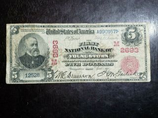 Series Of 1902 $5 National Currency Red Seal Youngstown Oh,  Charter 2793
