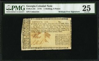 Georgia Colonial Note Fr Ga - 64 1776 Pmg 25 Signed By William Few Us Constitution