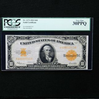 1922 $10 Gold Certificate,  Fr 1173,  Pcgs 30 Ppq Very Fine (speelman - White)