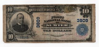 Rare 1902 $10 First National Bank Sumter S Carolina Large Currency Note